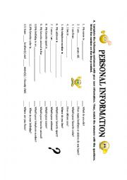 English Worksheet: Personal Information