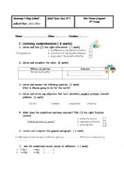 English Worksheet: 9th form Mid-Term Test N2