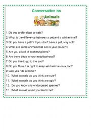 English Worksheet: Animals - Speaking cards 