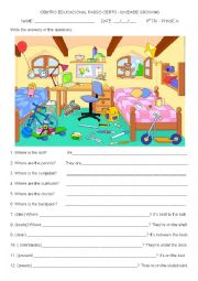 English Worksheet: Personal possessions and prepositions of place - question and answer