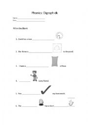 English Worksheet: Phonics Digraph ck