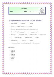 English Worksheet: The article