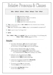 English Worksheet: Relative Pronouns & Clauses Explained (Defining)