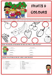 English Worksheet: Fruits and colours