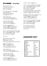 English Worksheet: Song - Grenade - Bruno Marz