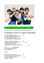 English Worksheet: ONE WAY OR ANOTHER-ONE DIRECTION