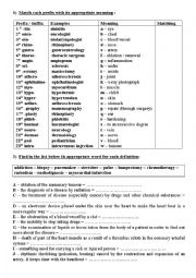 English Worksheet: meanings of different prefixes and suffixes in medical words