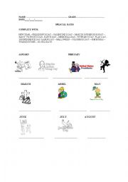 English Worksheet: special dates