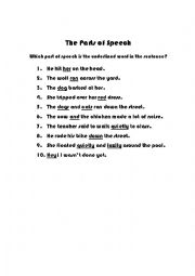 English Worksheet: Parts of Speech Pretest