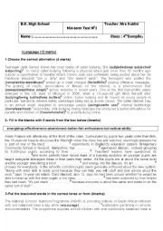 English Worksheet: mid-term test 2 -4th form