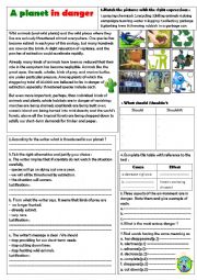 English Worksheet: our earth is in danger