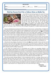 English Worksheet: TEST- KIDS SAY PARENTS DONT SET OR ENFORCE RULES ON MEDIA USE- VERSION A