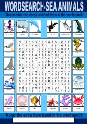 Sea Animals Wordsearch