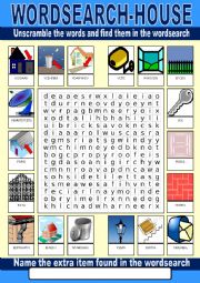 English Worksheet: House Wordsearch