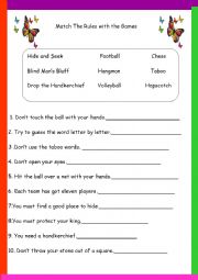 English Worksheet: Kids Games and Their Rules + KEY