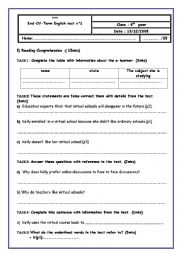 English Worksheet: end of term test n:3