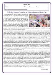 English Worksheet: TEST- KIDS SAY PARENTS DONT SET OR ENFORCE RULES ON MEDIA USE-VERSION B