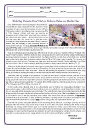 English Worksheet: TEST- KIDS SAY PARENTS DONT SET OR ENFORCE RULES ON MEDIA USE-VERSION B