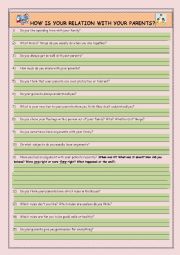 English Worksheet: HOW IS YOUR RELATION WITH YOUR FAMILY?
