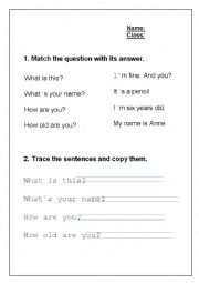 English Worksheet: basic questions and aswers