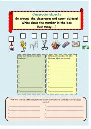 English Worksheet: Counting classroom objects