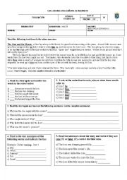 English Worksheet: the lion and the mouse reading comprehension