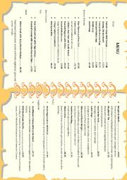 English Worksheet: Restaurant Menu