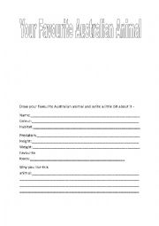 English Worksheet: Write about your favourite Australian animal