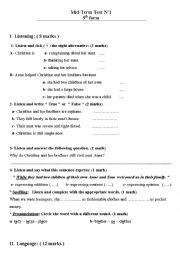 English Worksheet: mid-term test 1 for 9th form 