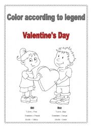 English Worksheet: Color according to legend - Clothes and Colors -  Valentines Day