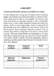 English Worksheet: A BIG PARTY