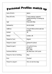 English Worksheet: Personal Profile 