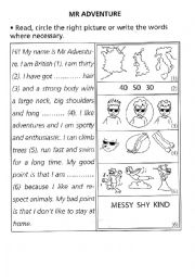 English Worksheet: MR ADVENTURE