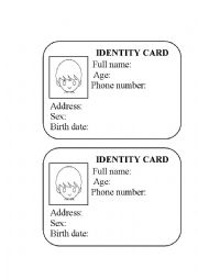 English Worksheet: IDENTITY CARD