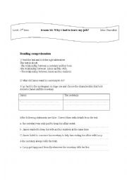 English Worksheet: Why I had to leave my job