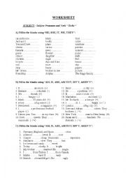 English Worksheet:  Subject Pronouns Exercises and To be