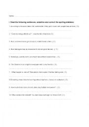 English Worksheet: CORRECTING SPELLING MISTAKES