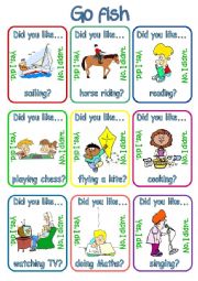 English Worksheet: Go fish - Did you like + verb + ing? (1/3)