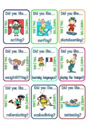 English Worksheet: Go fish - Did you like + verb + ing (3/3)