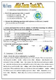 English Worksheet: 9th form Mid term test 2 