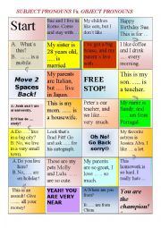 Board game Subject Vs. Object Pronouns