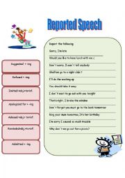 English Worksheet: Reported Speech (Special Verbs)