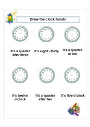 English Worksheet: Draw the hands of the clock