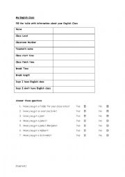 English Worksheet: My English Class