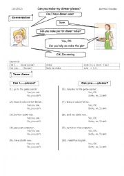 English Worksheet: Can I / Can you (permission and requests) Conversation_and_game