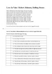 English Worksheet: Love in vain 