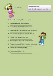 English Worksheet: so / such