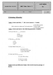 English Worksheet: Mid term test 2 for 2nd Form