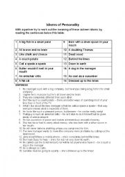 English Worksheet: Idioms of personality (dead wood; couch potato etc)