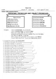 English Worksheet: subject and object pronouns